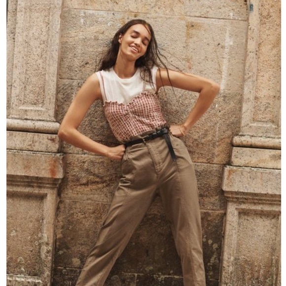 MADEWELL Madewell Parchment Vintage Check Jacquard Smocked Tank Top M - Picture 2 of 6